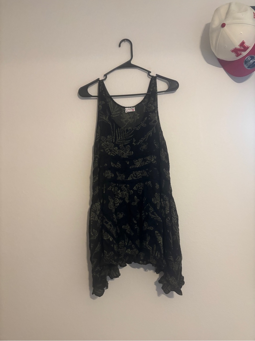 Free People Black Tank Top with Metallic Gold Leaf Print